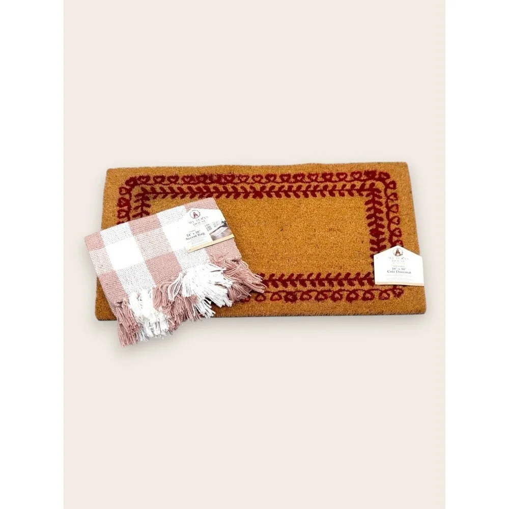 My Texas House Pink Gingham Fringe‎ Layering Rug, 24x38, Spring 2026